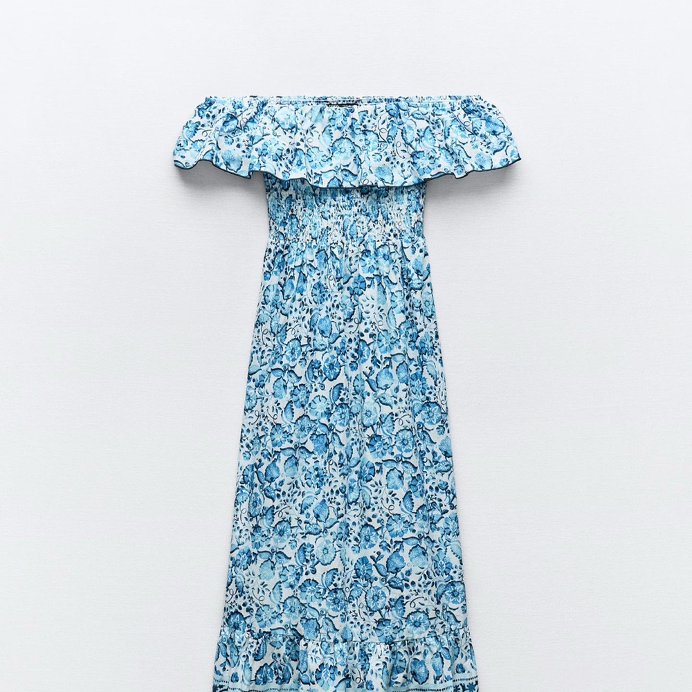 Floral Off-Shoulder Blue Dress